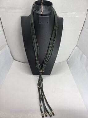 Chico's Vintage Green Multi Strand  Corded Tassel Necklace